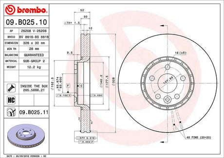 Product of Brembo 09B02511C02 Vented 1 Piece Brake Rotor 