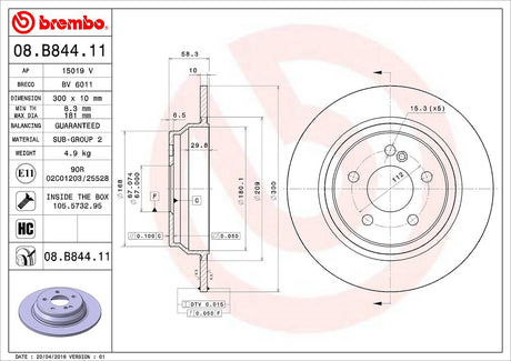 Product of Brembo 08B84411C02 Solid 1 Piece Brake Rotor 