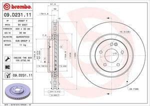 Product of Brembo 09D23111C02 Vented 1 Piece Brake Rotor 