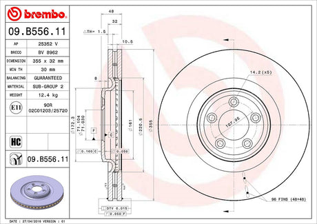 Product of Brembo 09B55611C02 Vented 1 Piece Brake Rotor 