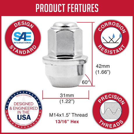 Product of Coyote Wheel Accessories 66K648 60 Degree Conical 14x1.5 Lug Nut 