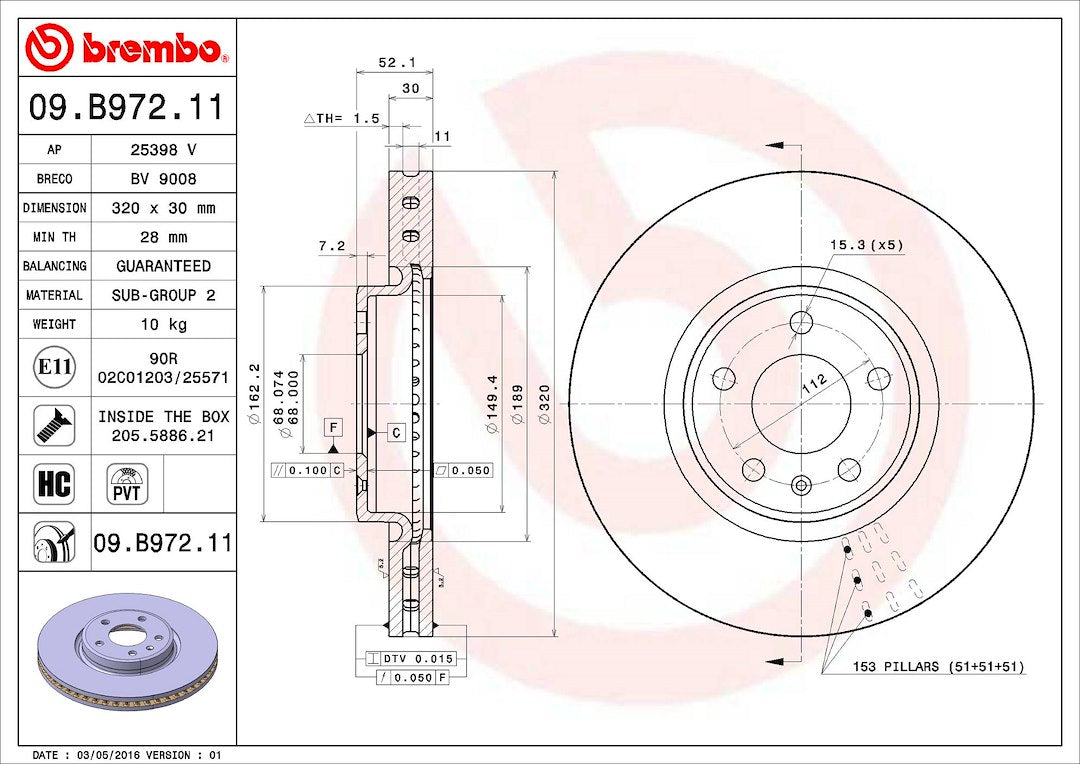 Product of Brembo 09B97211C02 Vented 1 Piece Brake Rotor 