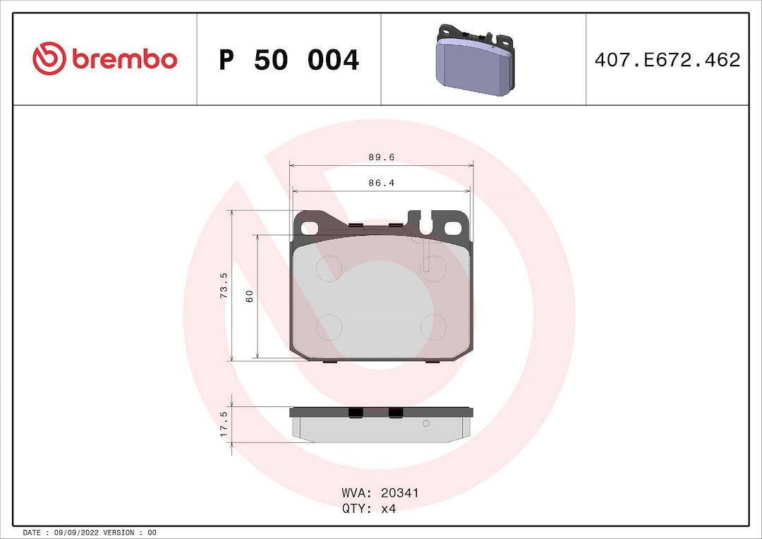 Product of Brembo P50004 Brake Pad - Set Of 4 