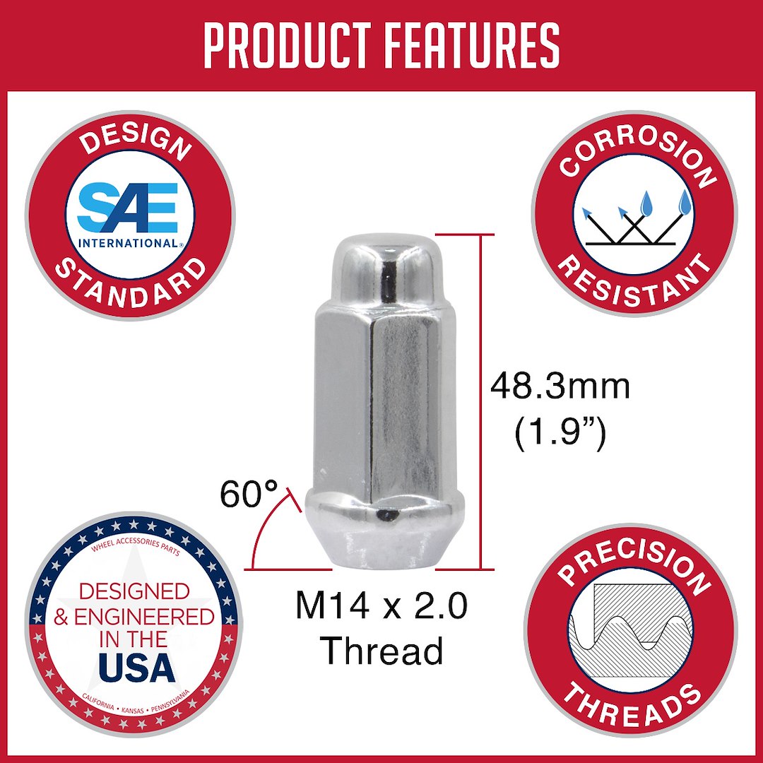 Product of Coyote Wheel Accessories 70K573 60 Degree Conical Bulge 14x2.0 Lug Nut 