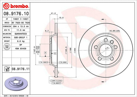 Product of Brembo 08917611C02 Solid 1 Piece Brake Rotor 