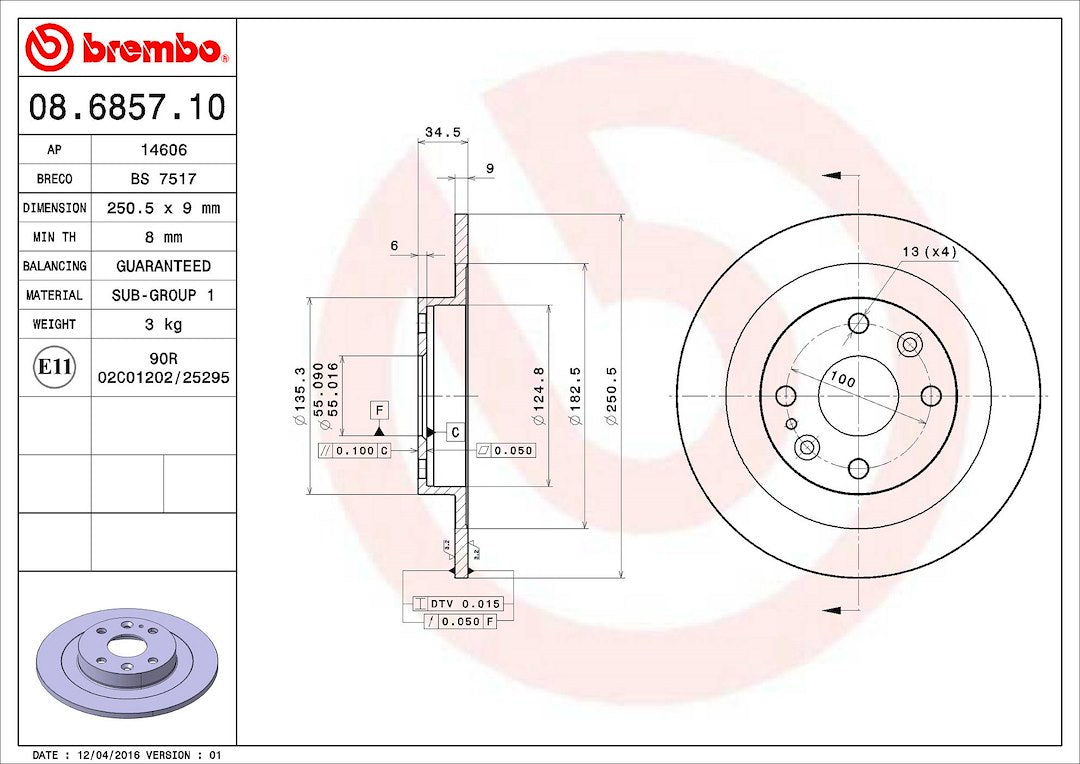Product of Brembo 08685710C02 Solid 1 Piece Brake Rotor 