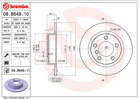 Product of Brembo 08B64911C02 Solid 1 Piece Brake Rotor 