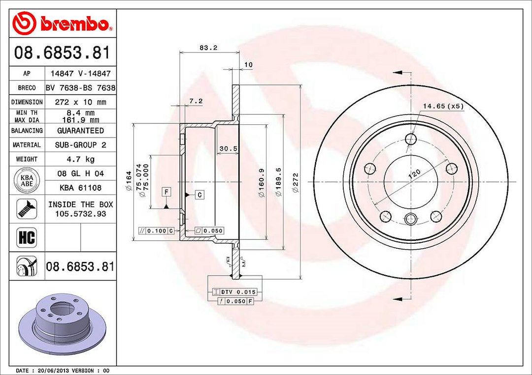 Product of Brembo 08685381C02 Solid 1 Piece Brake Rotor 