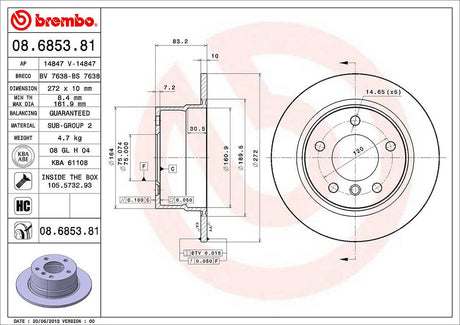 Product of Brembo 08685381C02 Solid 1 Piece Brake Rotor 