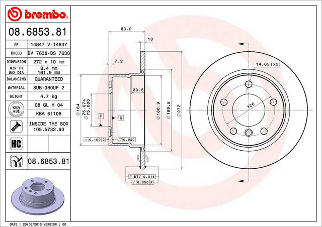 Product of Brembo 08685381C02 Solid 1 Piece Brake Rotor 