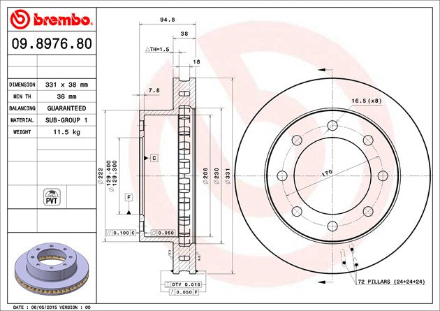 Product of Brembo 09897680C02 Vented 1 Piece Brake Rotor 