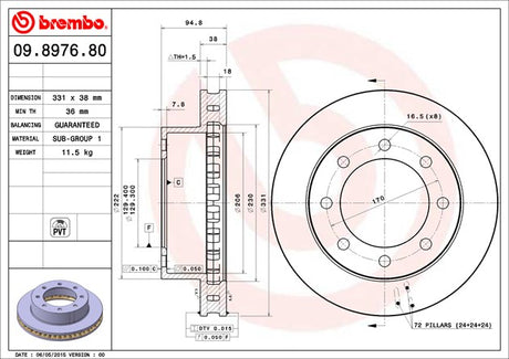 Product of Brembo 09897680C02 Vented 1 Piece Brake Rotor 