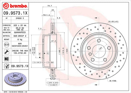 Product of Brembo 0995731XC02 Xtra Vented Cross Drilled 1 Piece Brake Rotor 