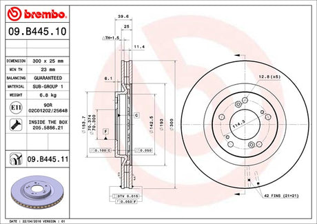 Product of Brembo 09B44511C02 Vented 1 Piece Brake Rotor 