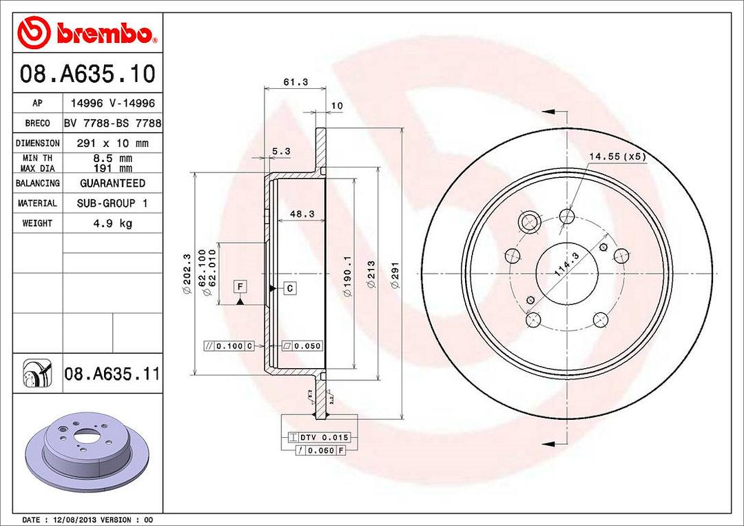 Product of Brembo 08A63511C02 Solid 1 Piece Brake Rotor 
