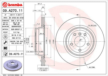 Product of Brembo 09A27011C02 Vented 1 Piece Brake Rotor 
