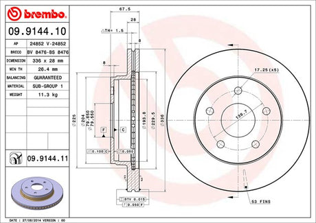 Product of Brembo 09914411C02 Vented 1 Piece Brake Rotor 