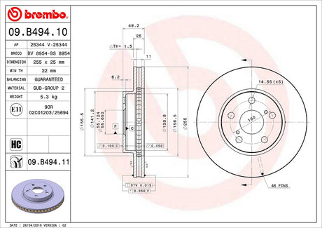 Product of Brembo 09B49411C02 Vented 1 Piece Brake Rotor 
