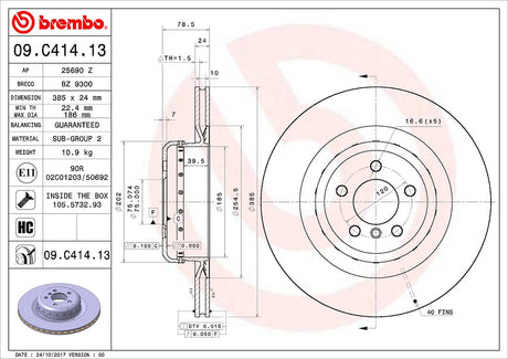 Product of Brembo 09C41413C02 Vented 1 Piece Brake Rotor 