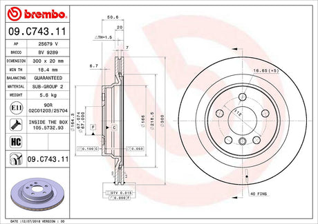 Product of Brembo 09C74311C02 Vented 1 Piece Brake Rotor 