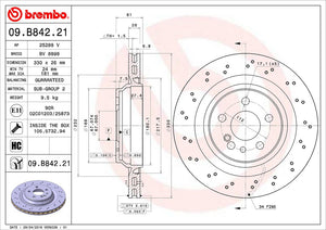 Product of Brembo 09B84221C02 Vented Cross Drilled 1 Piece Brake Rotor 