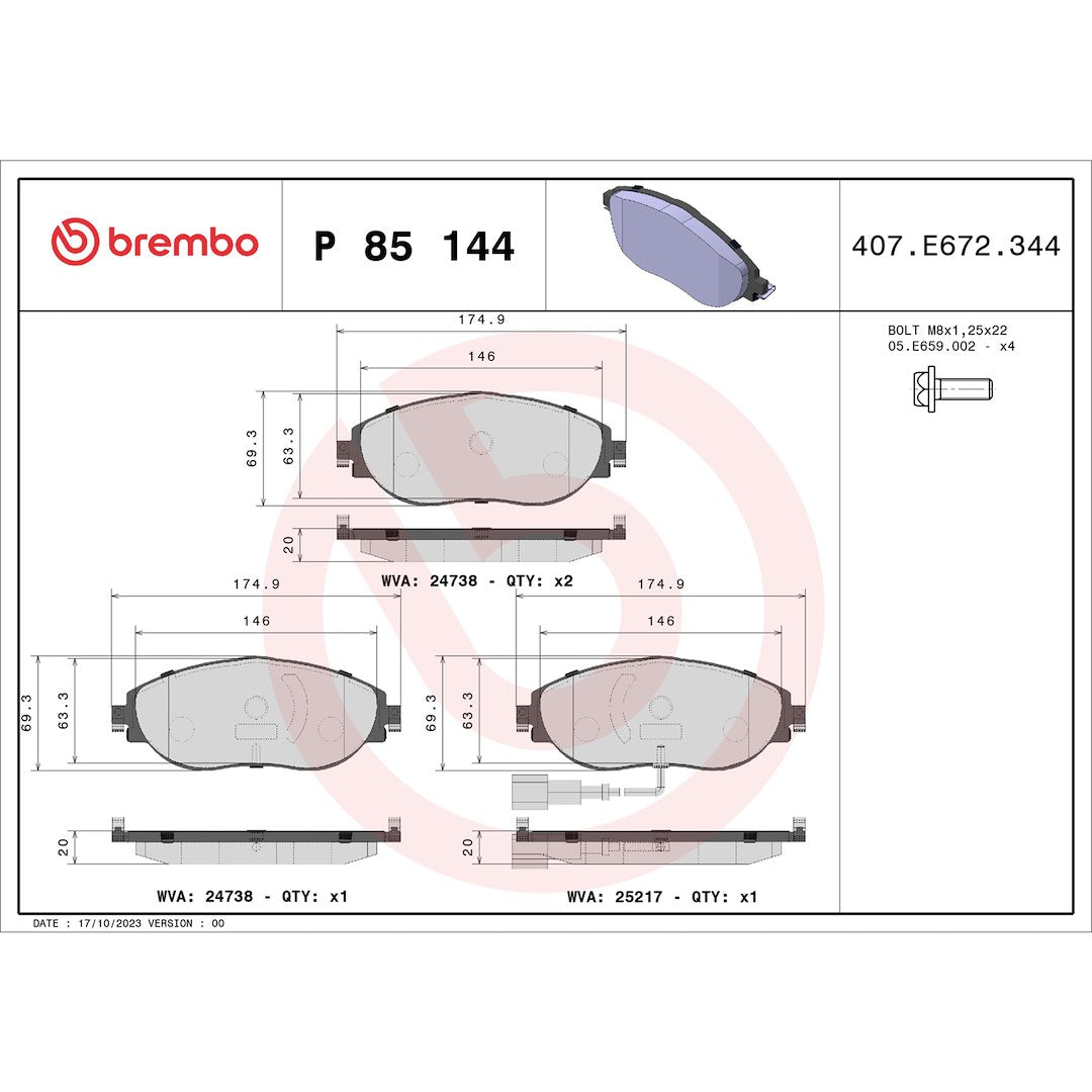 Brembo P85144 Brake Pad||p85144_Drw.Jpg||87||brmp85144||1754763