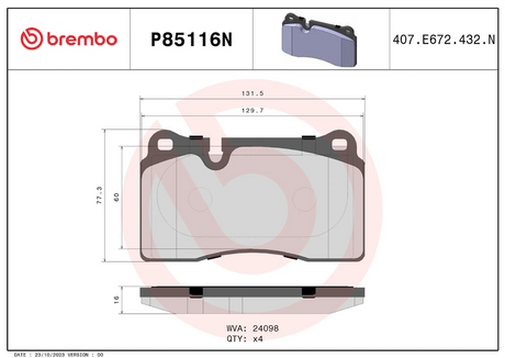 Brembo P85116n Brake Pad||p85116n_1.Png||86||brmp85116n||2104707