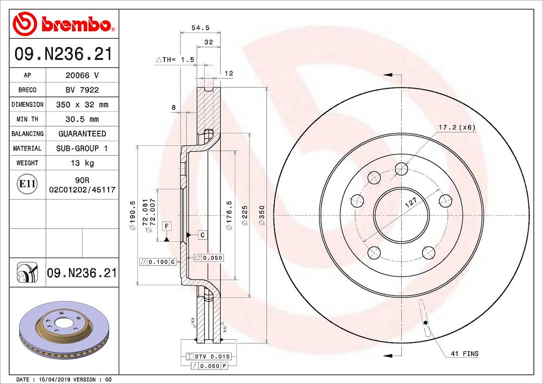 Product of Brembo 09N23621C02 Vented 1 Piece Brake Rotor 