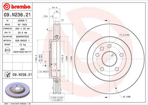 Product of Brembo 09N23621C02 Vented 1 Piece Brake Rotor 