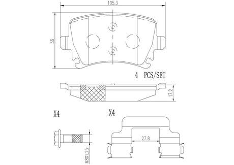 Product of Brembo P85095N Brake Pad - Set Of 4 