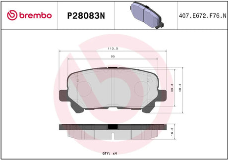 Brembo P28083n Brake Pad||p28083n_R.Jpg||86||brmp28083n||2091795