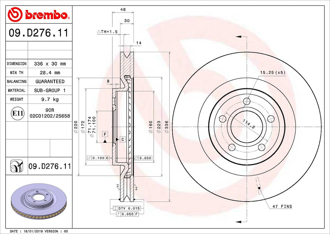 Product of Brembo 09D27611C02 Vented 1 Piece Brake Rotor 