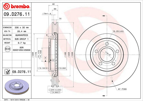Product of Brembo 09D27611C02 Vented 1 Piece Brake Rotor 