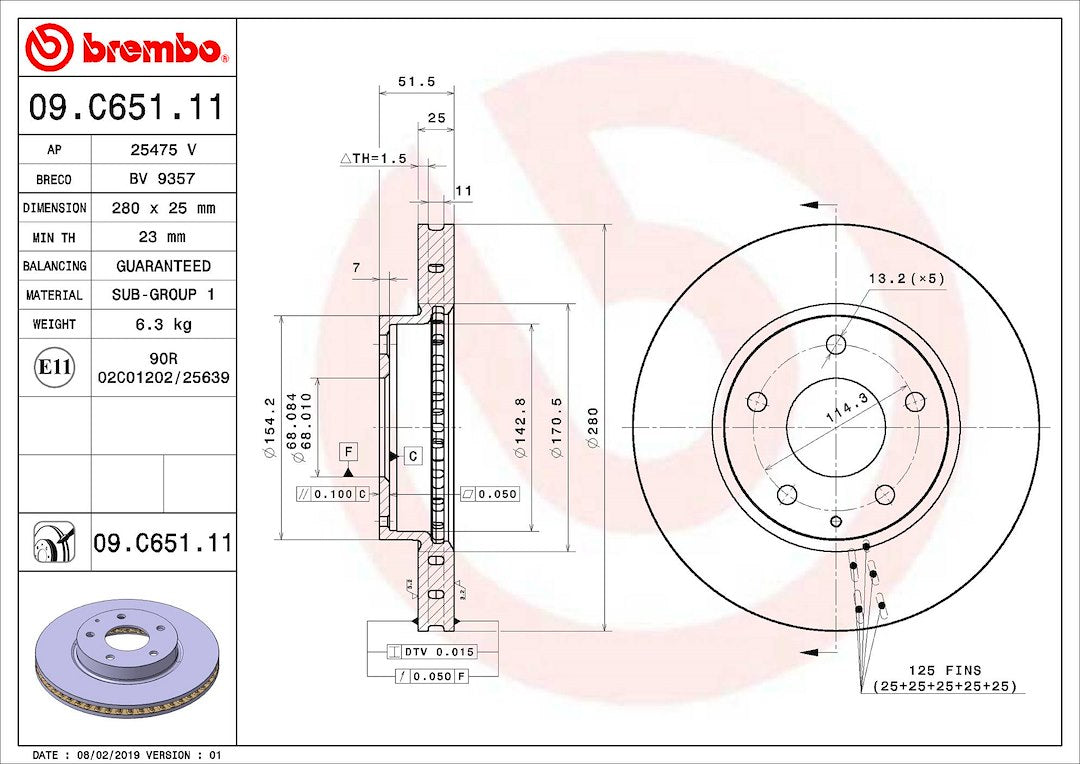 Product of Brembo 09C65111C02 Vented 1 Piece Brake Rotor 