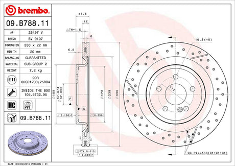 Product of Brembo 09B78811C02 Vented Cross Drilled 1 Piece Brake Rotor 