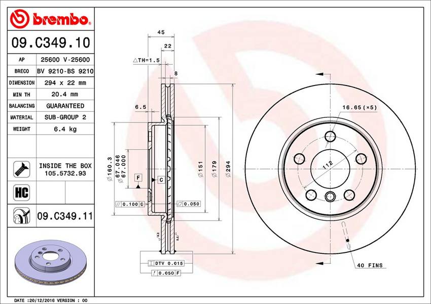 Product of Brembo 09C34911C02 Vented 1 Piece Brake Rotor 