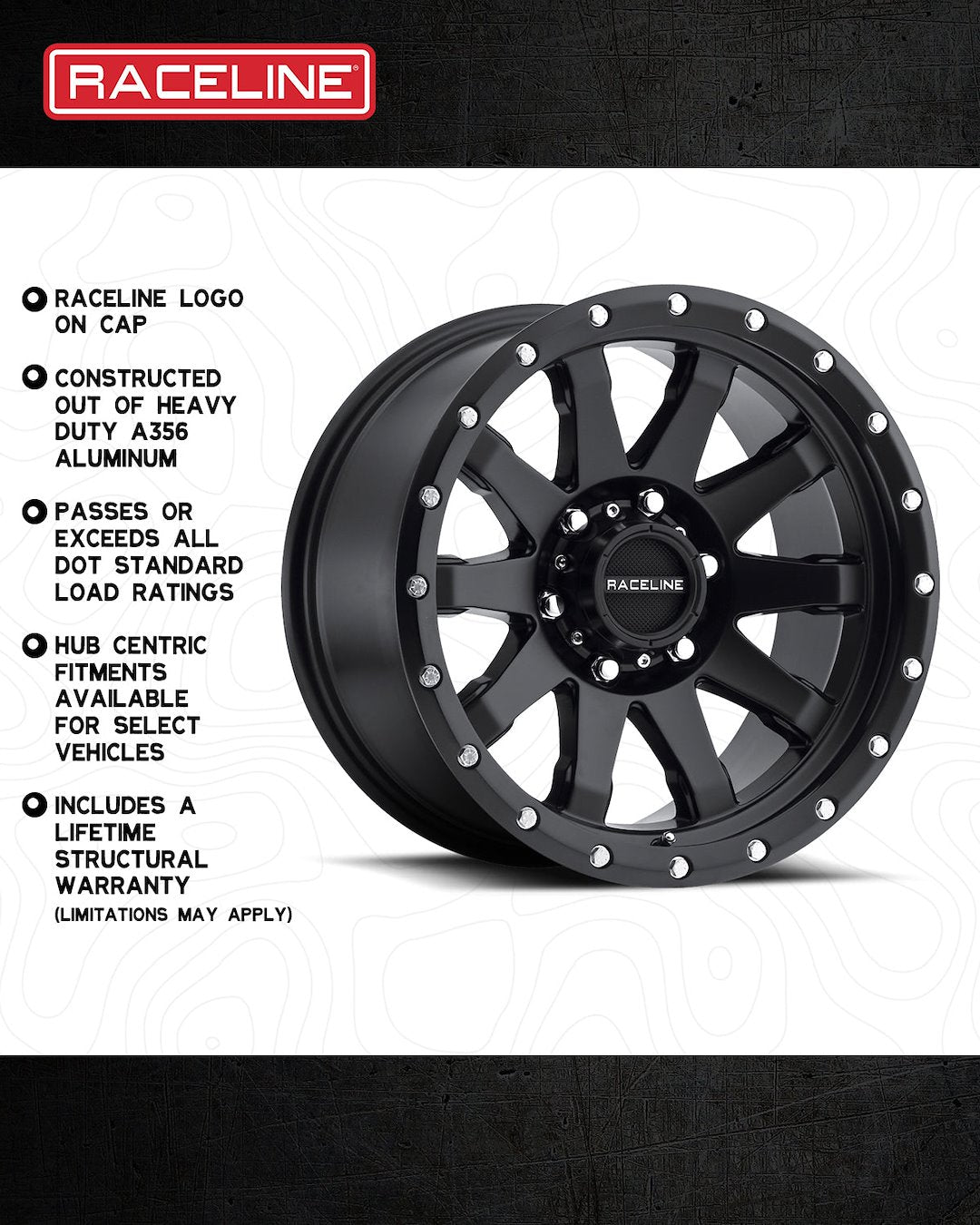Product of Raceline 17x8.5 Black Wheel - 5x5.00 Bolt Pattern 
