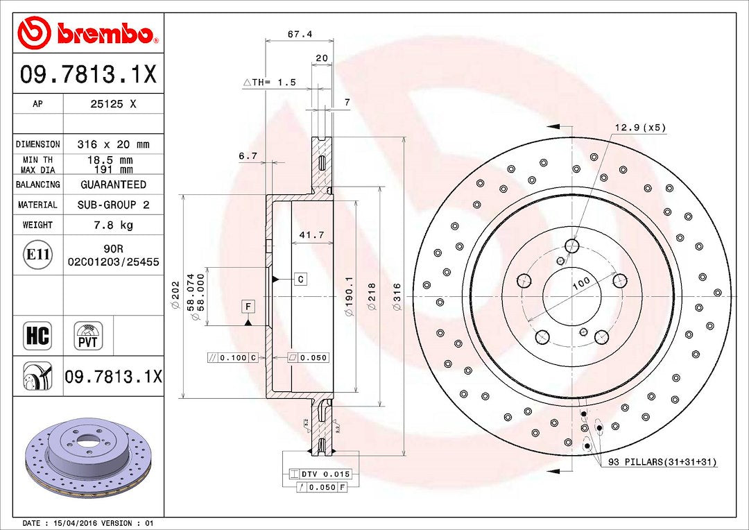 Product of Brembo 0978131XC02 Xtra Vented Cross Drilled 1 Piece Brake Rotor 