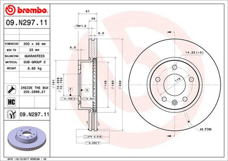 Product of Brembo 09N29711C02 Vented 1 Piece Brake Rotor 