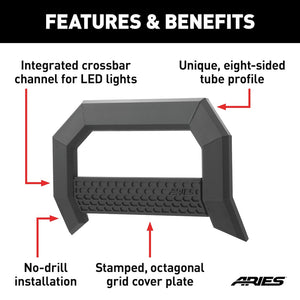 Product of Aries 2164003 Bull Bar Black Carbide Powder Coated 5-1/2 Inch Yes with skid plate 
