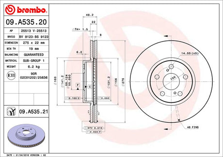 Product of Brembo 09A53521C02 Vented 1 Piece Brake Rotor 