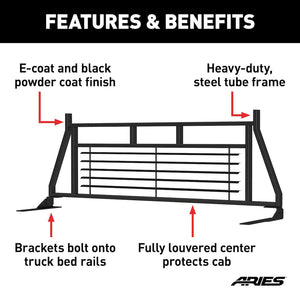 Product of Aries 111002 Bolt-On Black Semi Gloss Powder Coated Louvered Headache Rack 