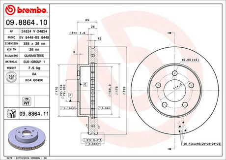 Product of Brembo 09886411C02 Vented 1 Piece Brake Rotor 