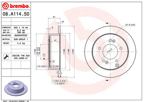 Product of Brembo 08A11450C02 Solid 1 Piece Brake Rotor 