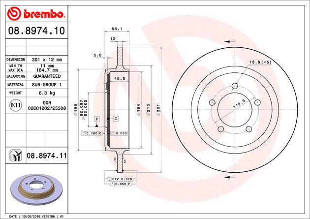 Product of Brembo 08897411C02 Solid 1 Piece Brake Rotor 