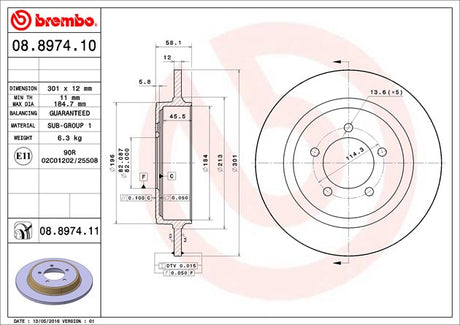 Product of Brembo 08897411C02 Solid 1 Piece Brake Rotor 