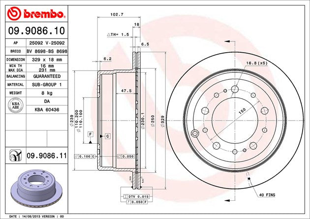 Product of Brembo 09908611C02 Vented 1 Piece Brake Rotor 