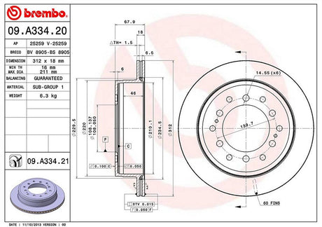 Product of Brembo 09A33421C02 Vented 1 Piece Brake Rotor 