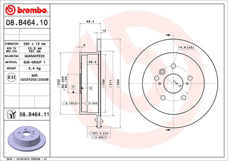 Product of Brembo 08B46411C02 Solid 1 Piece Brake Rotor 