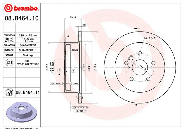 Product of Brembo 08B46411C02 Solid 1 Piece Brake Rotor 